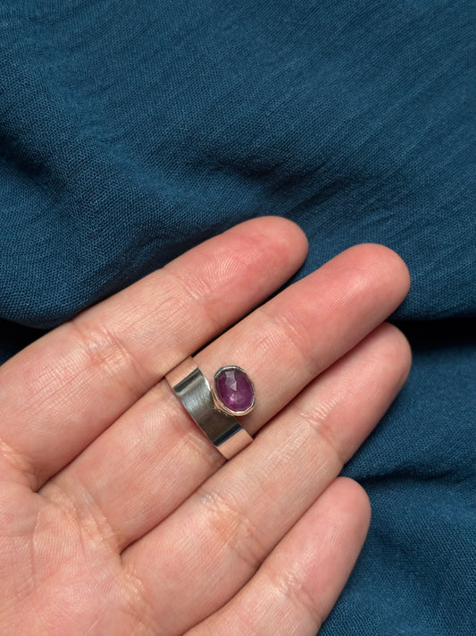 Off-set ruby ring