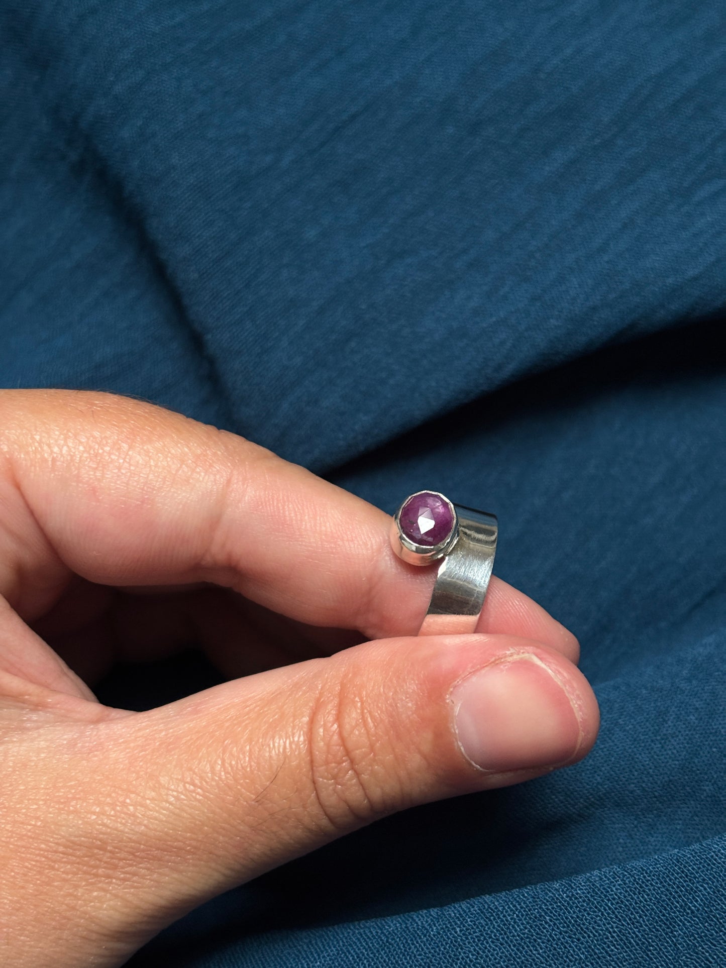 Off-set ruby ring