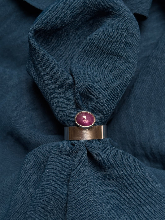 Off-set ruby ring