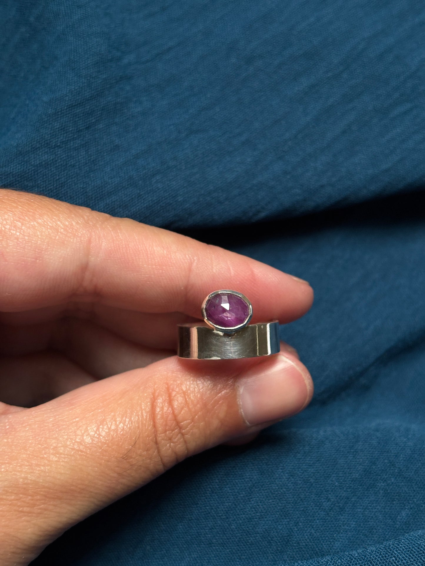 Off-set ruby ring