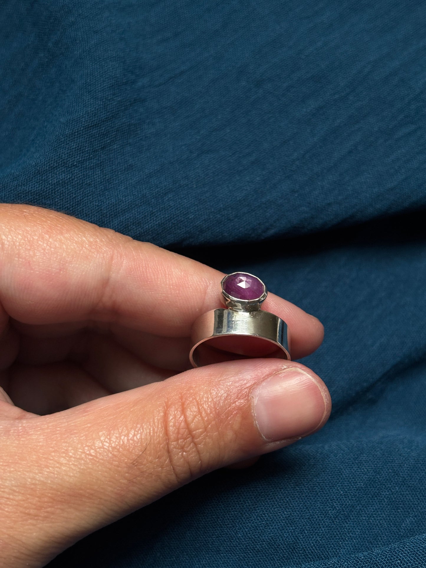 Off-set ruby ring